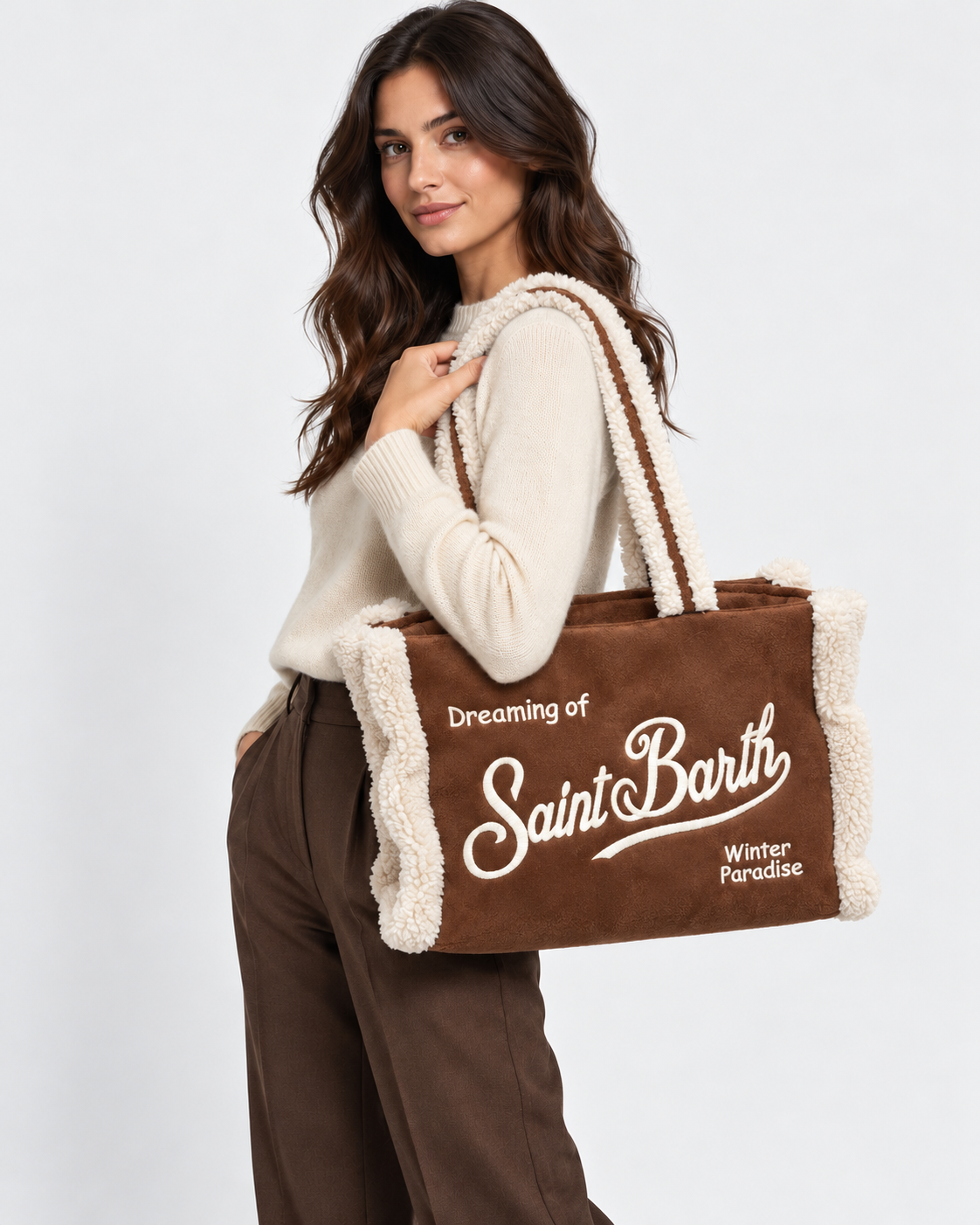 MC2 Saint Barth Borsa Donna Vanity Shearling Cognac con Ricamo