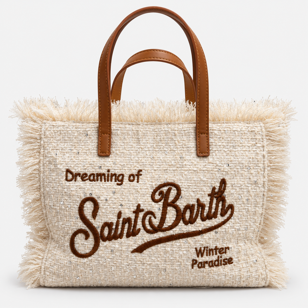 MC2 Saint Barth Borsa Donna Colette Tweed Panna con Mini Paillettes
