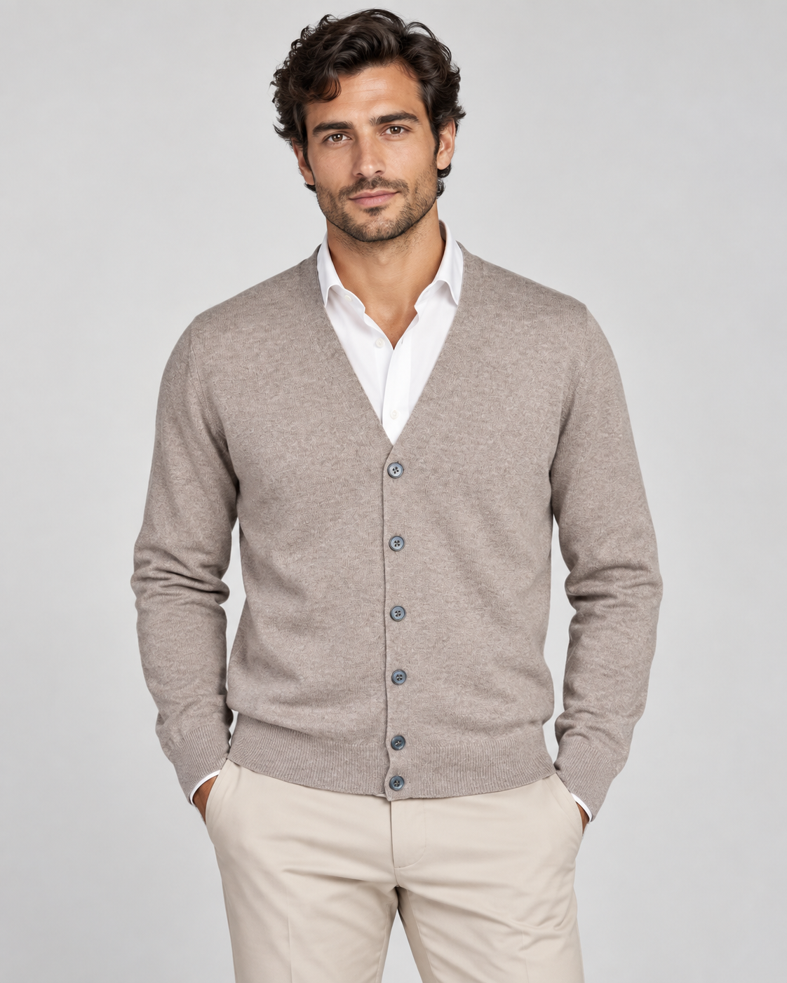 Gran Sasso Cardigan uomo in lana tortora