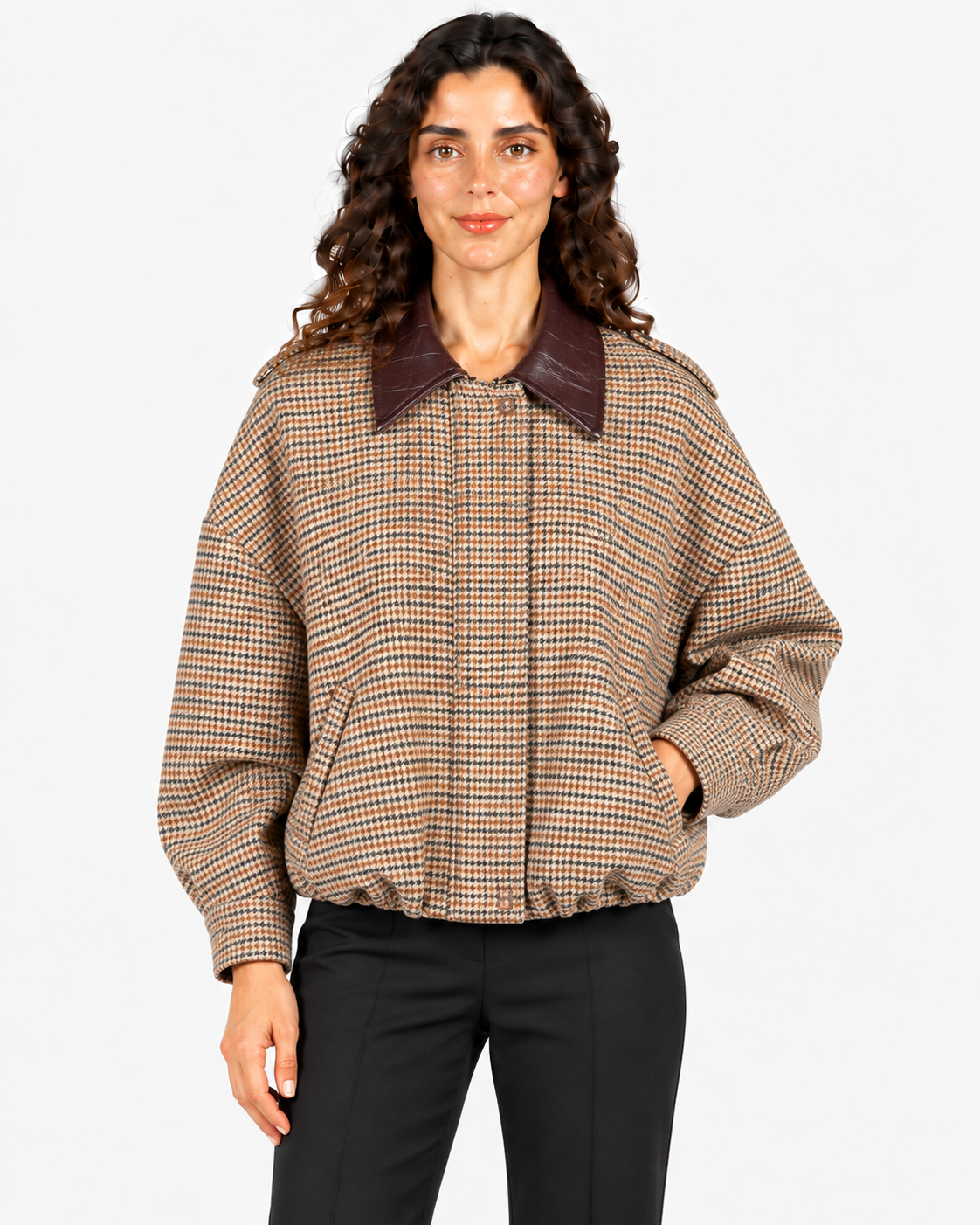 Imperial Giubbotto Donna a Quadri Beige e Cammello