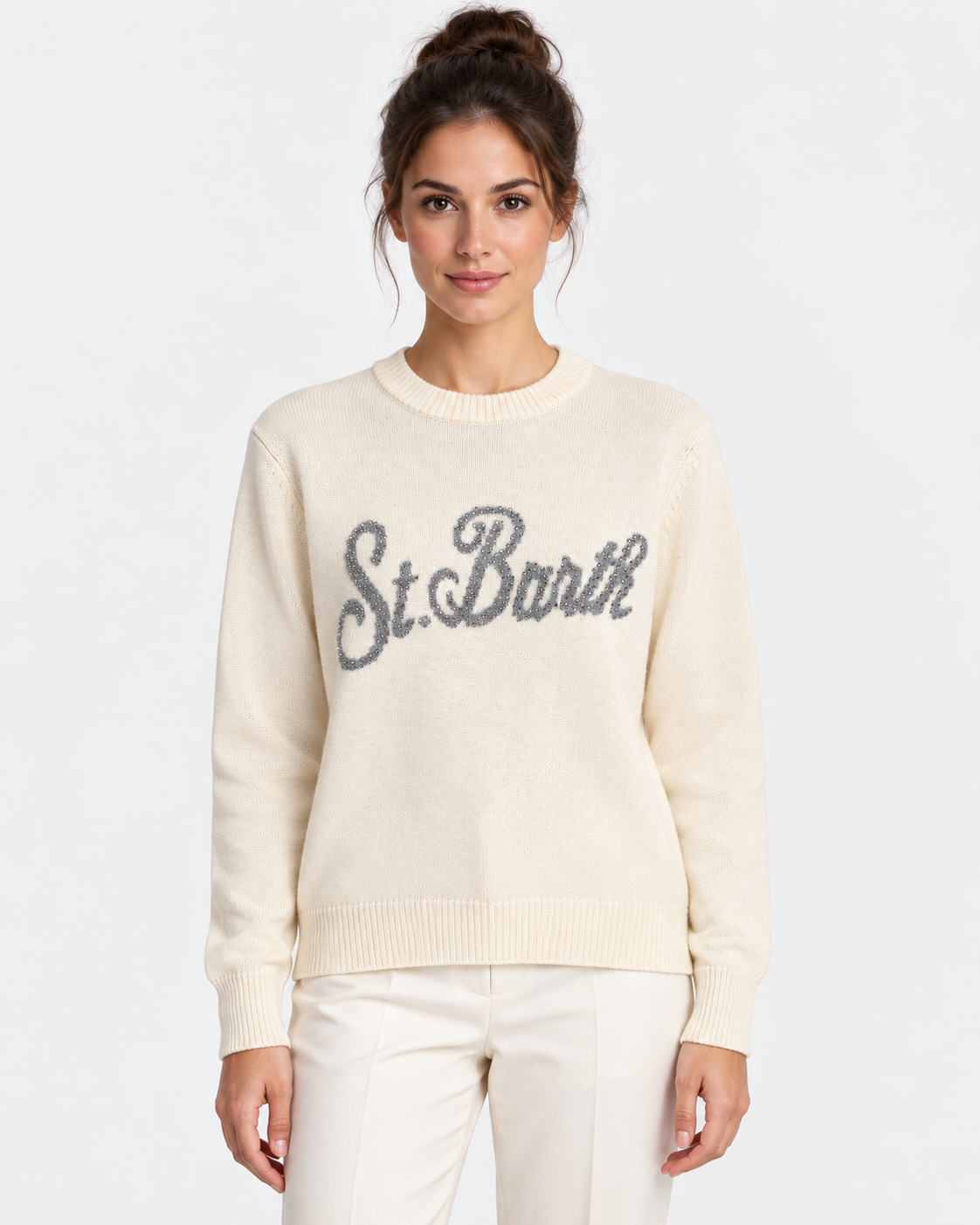 MC2 Saint Barth Maglia Donna New Queen Panna con Logo Strass