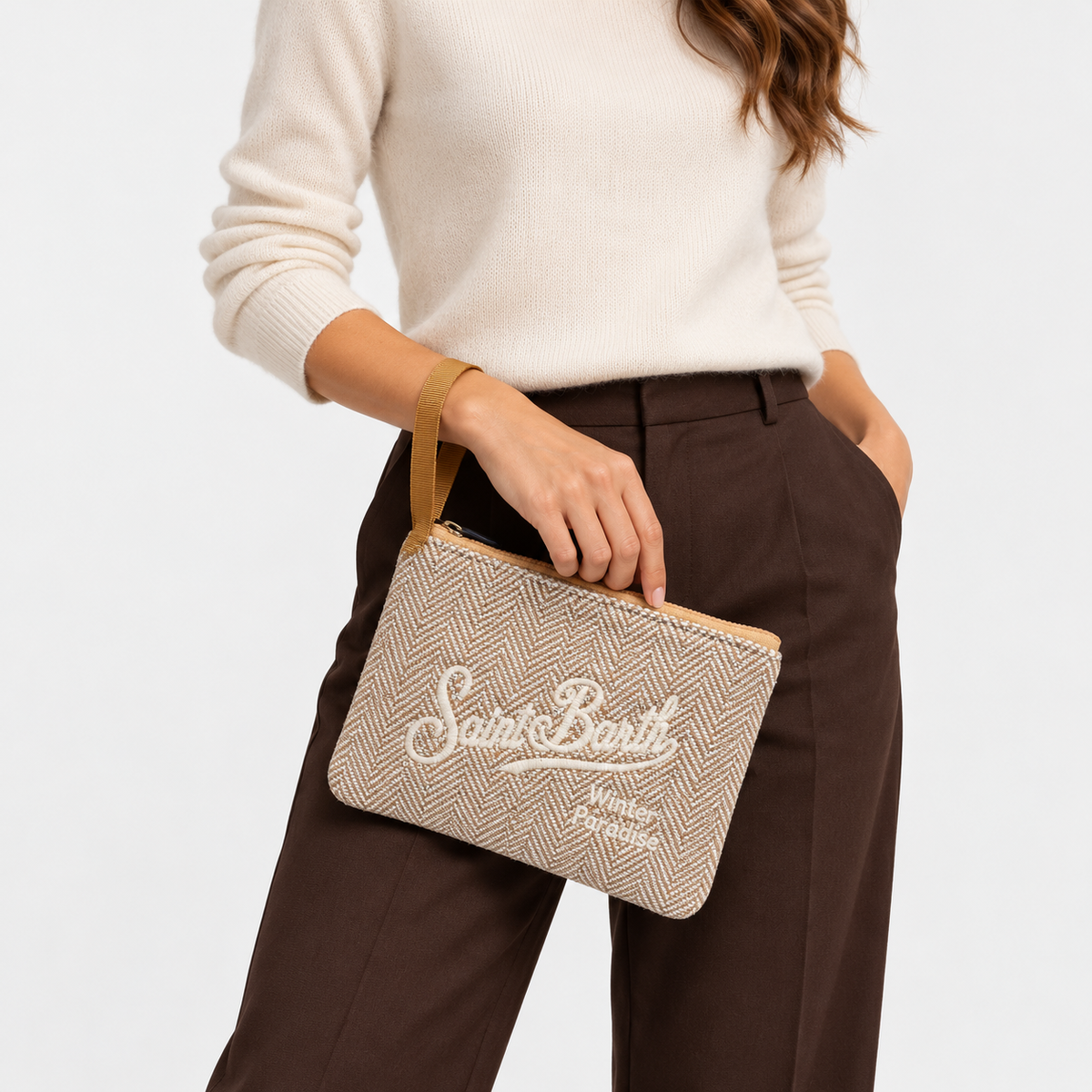 MC2 Saint Barth Pochette Donna Aline Spigata Cammello con Strass