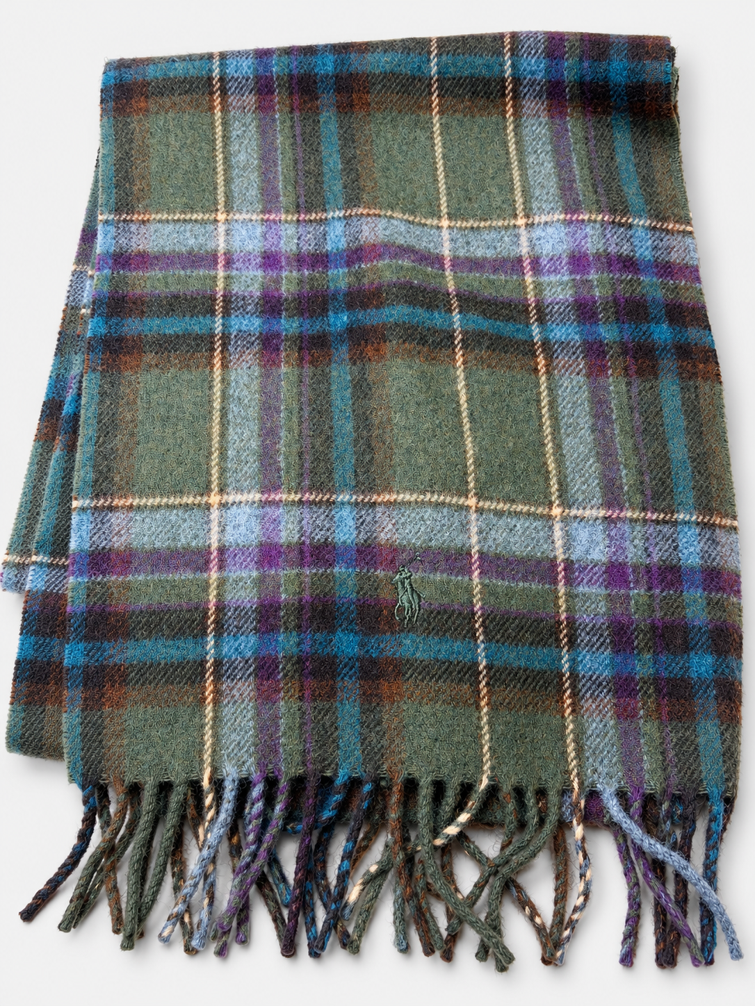 Polo Ralph Lauren Sciarpa Uomo Tartan Verde con Frange