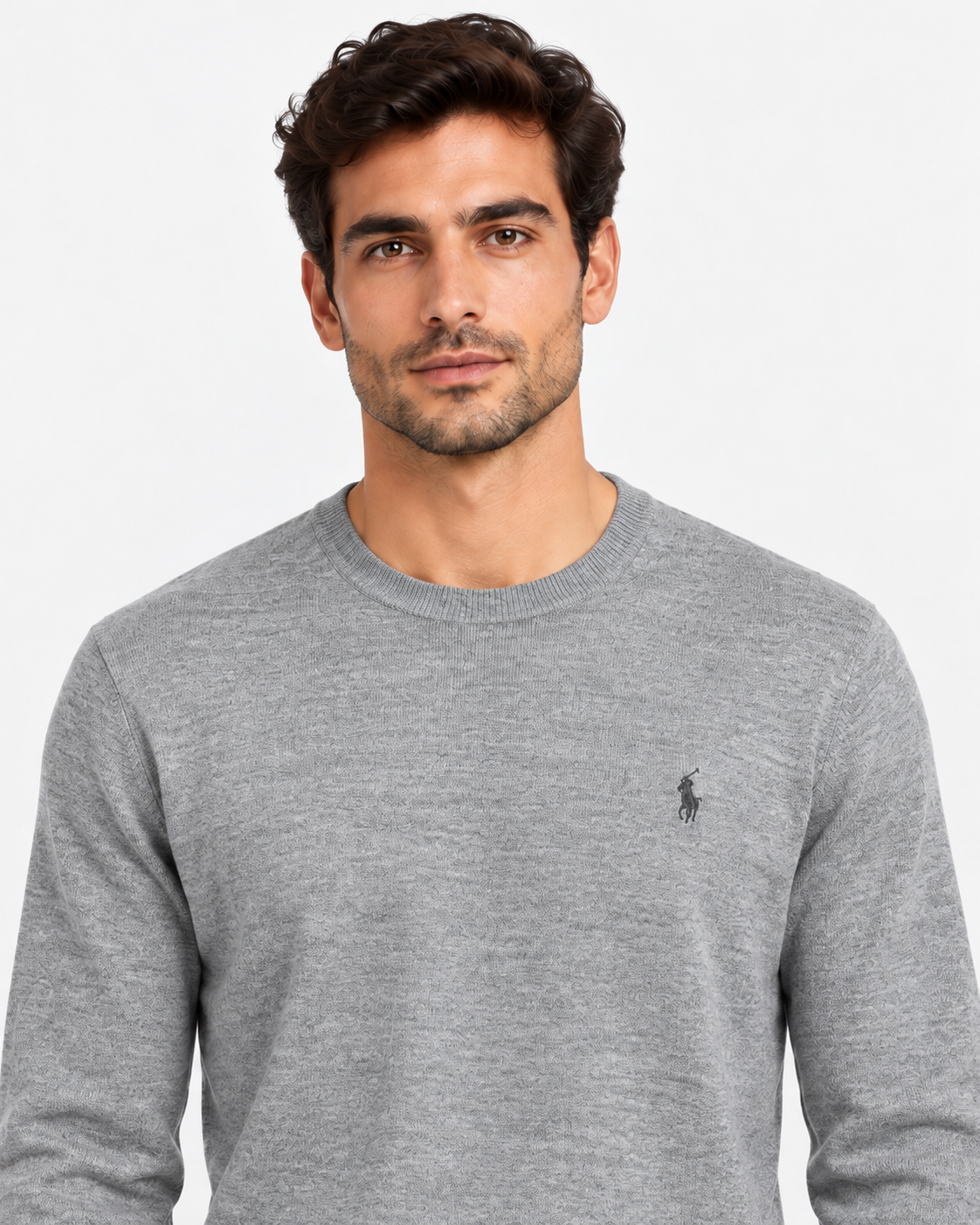 Polo Ralph Lauren Maglione Uomo Girocollo in Pura Lana Grigio Chiaro
