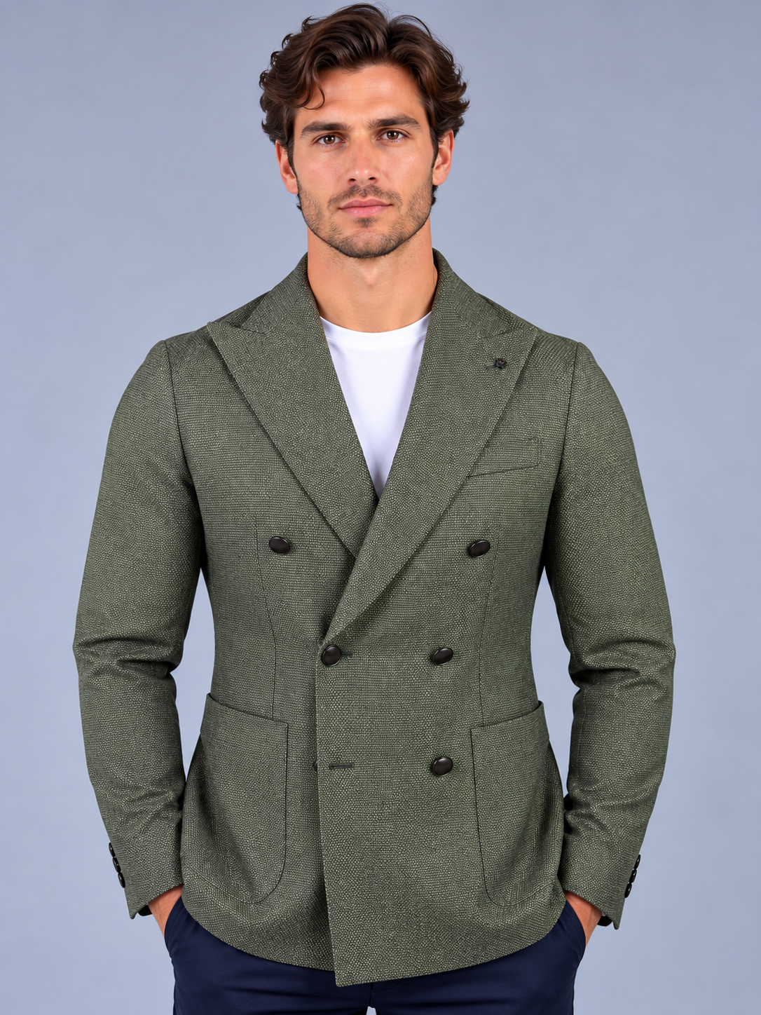 Tagliatore Giacca Uomo Montecarlo Doppiopetto in Lana Vergine Super 100's Verde