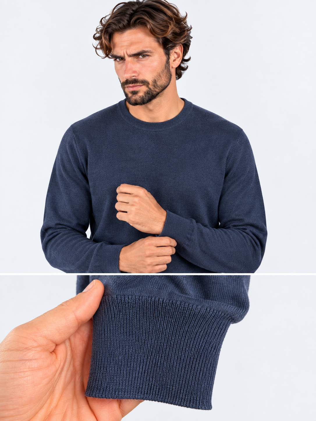 Gran Sasso Girocollo uomo in lana vergine blu navy