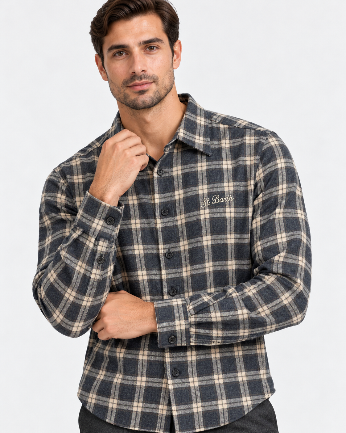 MC2 Saint Barth Camicia Uomo Seefeld in Cotone Tartan Antracite