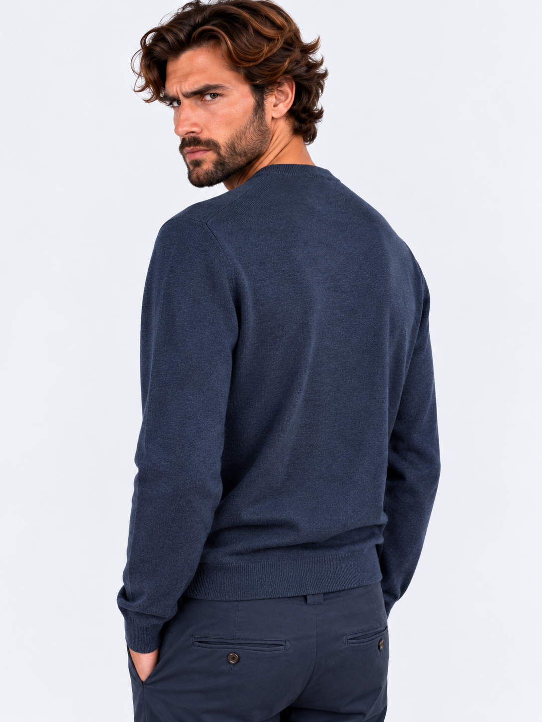 Gran Sasso Girocollo uomo in lana vergine blu navy