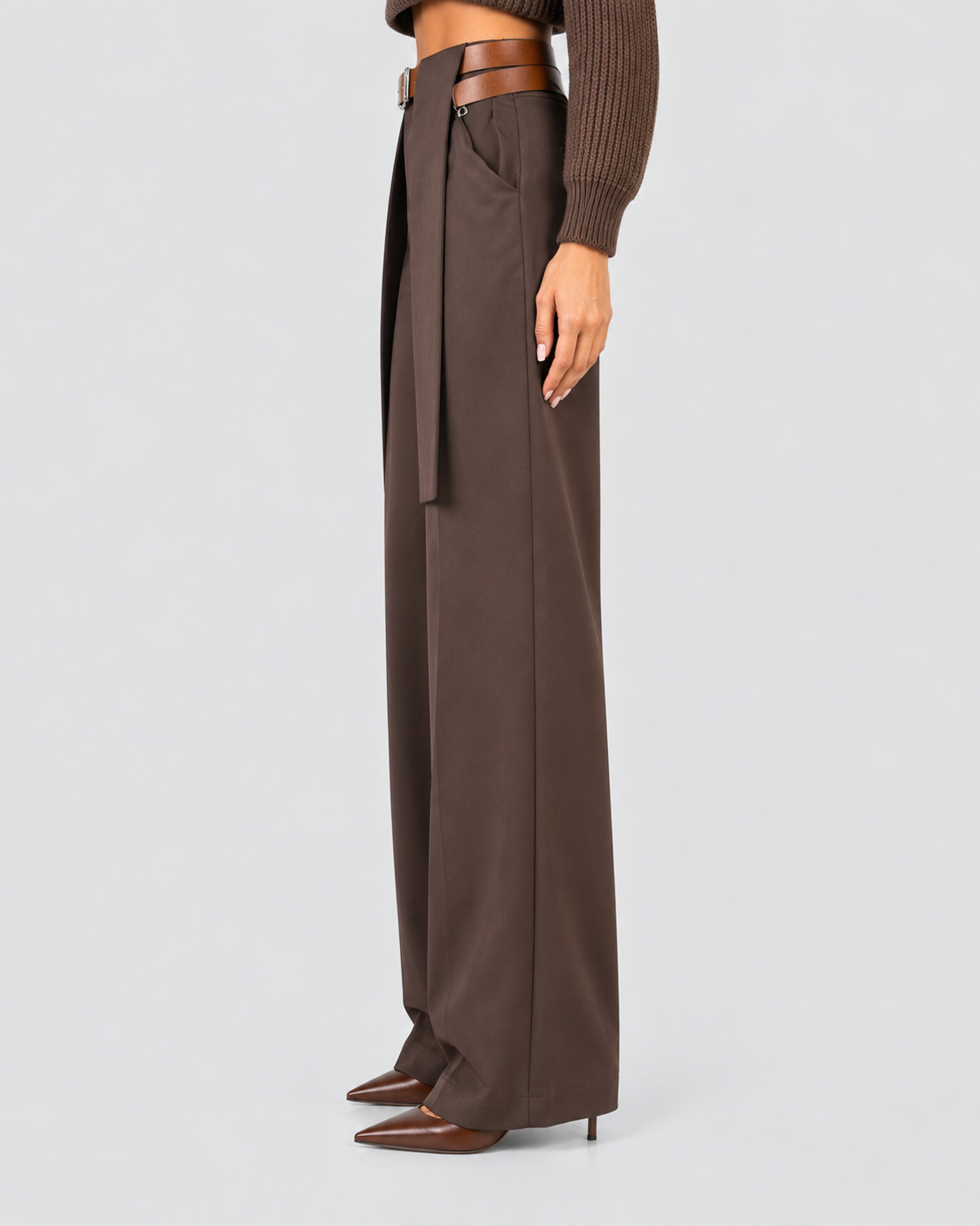 Dixie pantalone donna palazzo marrone con cintura