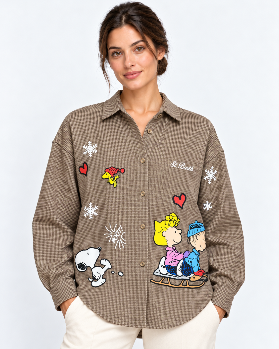 MC2 Saint Barth Camicia Donna Gigy Pied de Poule Snoopy Marrone