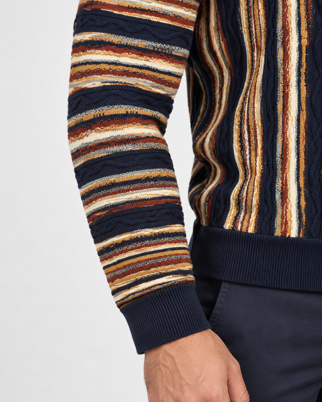 Lorenzoni Maglia girocollo uomo blu a righe multicolore