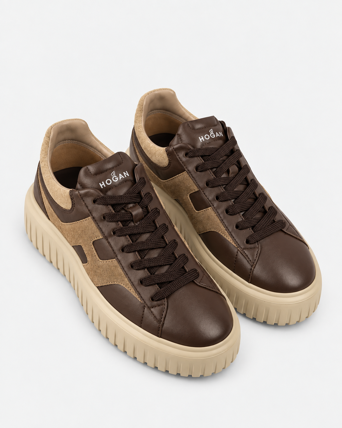 Hogan sneakers uomo h-stripes marrone