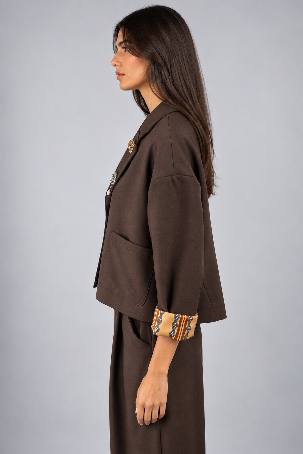 Dixie Blazer Donna Oversize Brown con Spille Gioiello