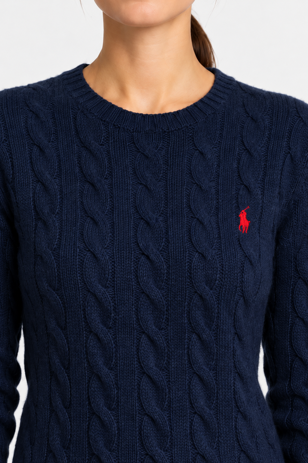 Blue cable-knit wool and cashmere crew neck