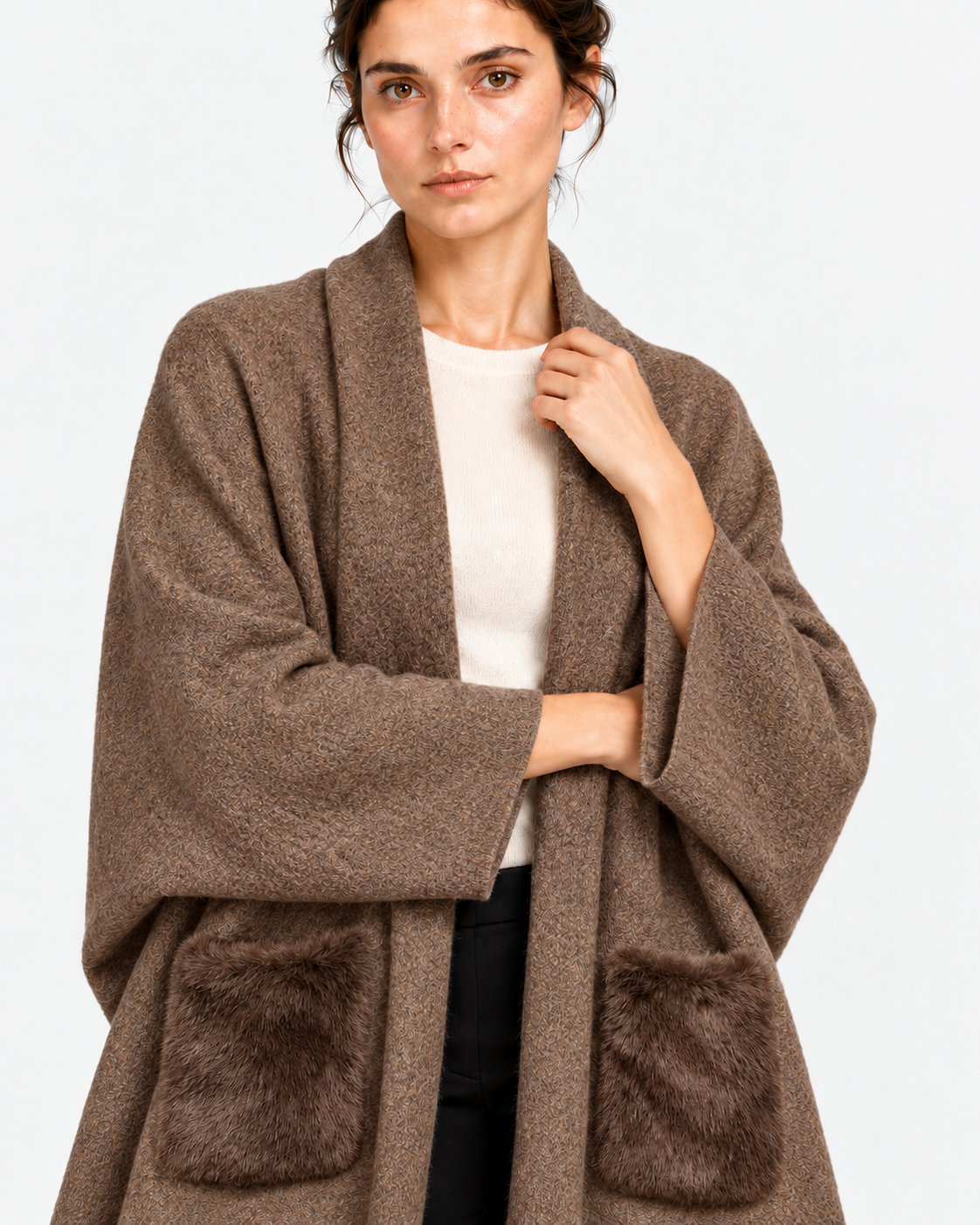 Gran Sasso Mantella Donna Marrone in Lana e Cashmere con Frange