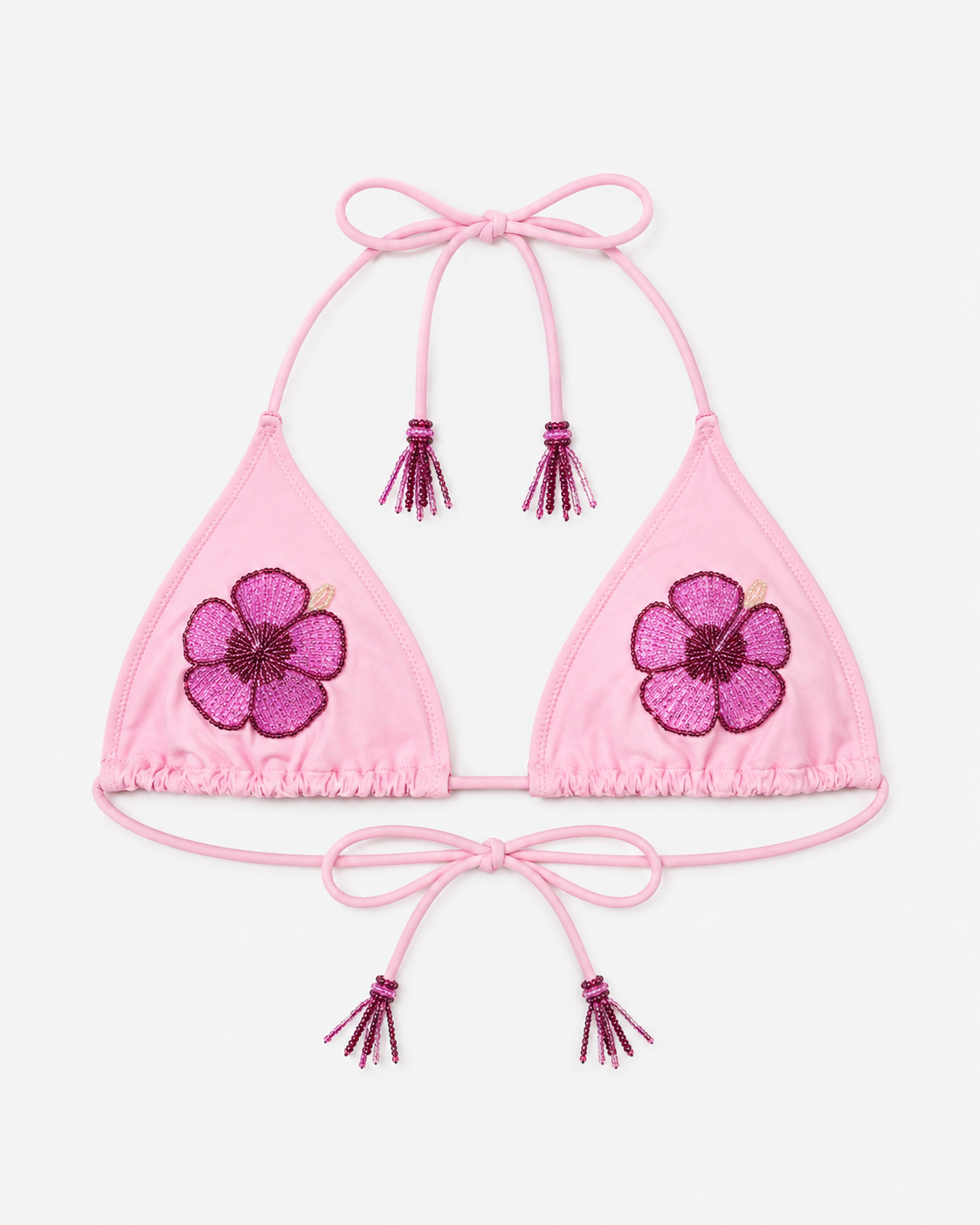 Bikini Maleah triangolo in tessuto rosa con perline