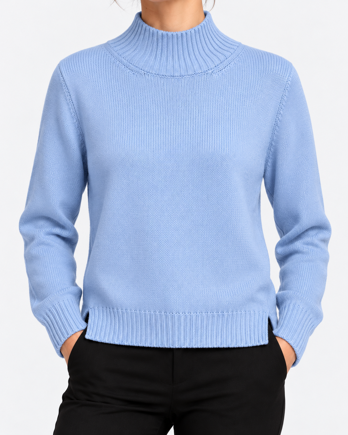 Gran Sasso Maglia Lupetto Donna Celeste in Lana Vergine