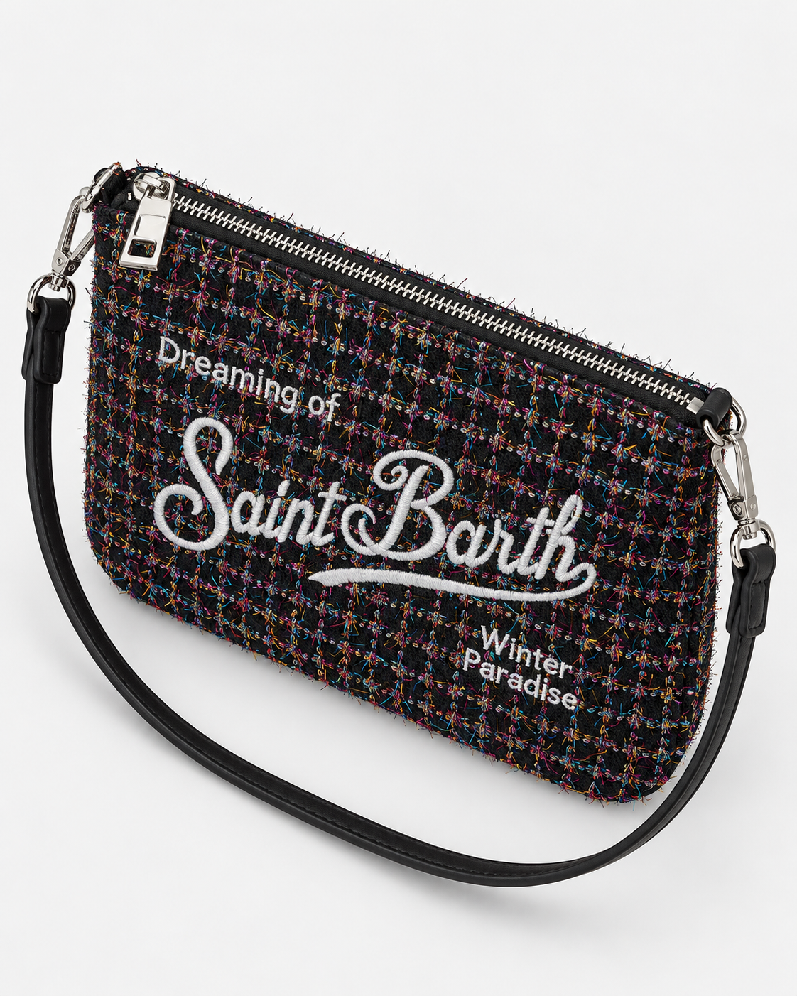 MC2 Saint Barth Borsa Donna Parisienne Mini Tweed Shiny Nero Multicolore