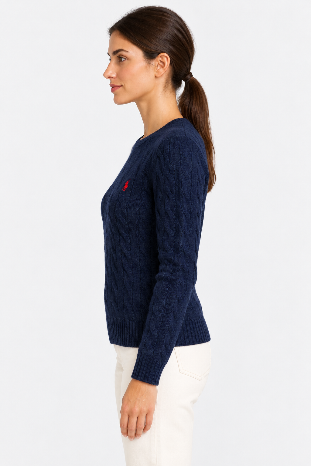 Blue cable-knit wool and cashmere crew neck