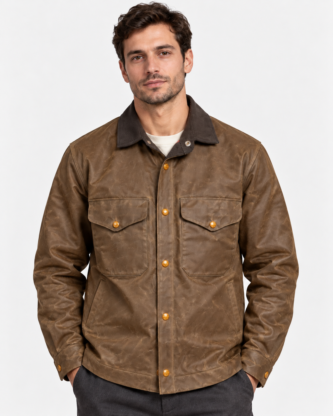 Manifattura Ceccarelli Giubbotto Uomo in Cotone Cerato Dark Tan