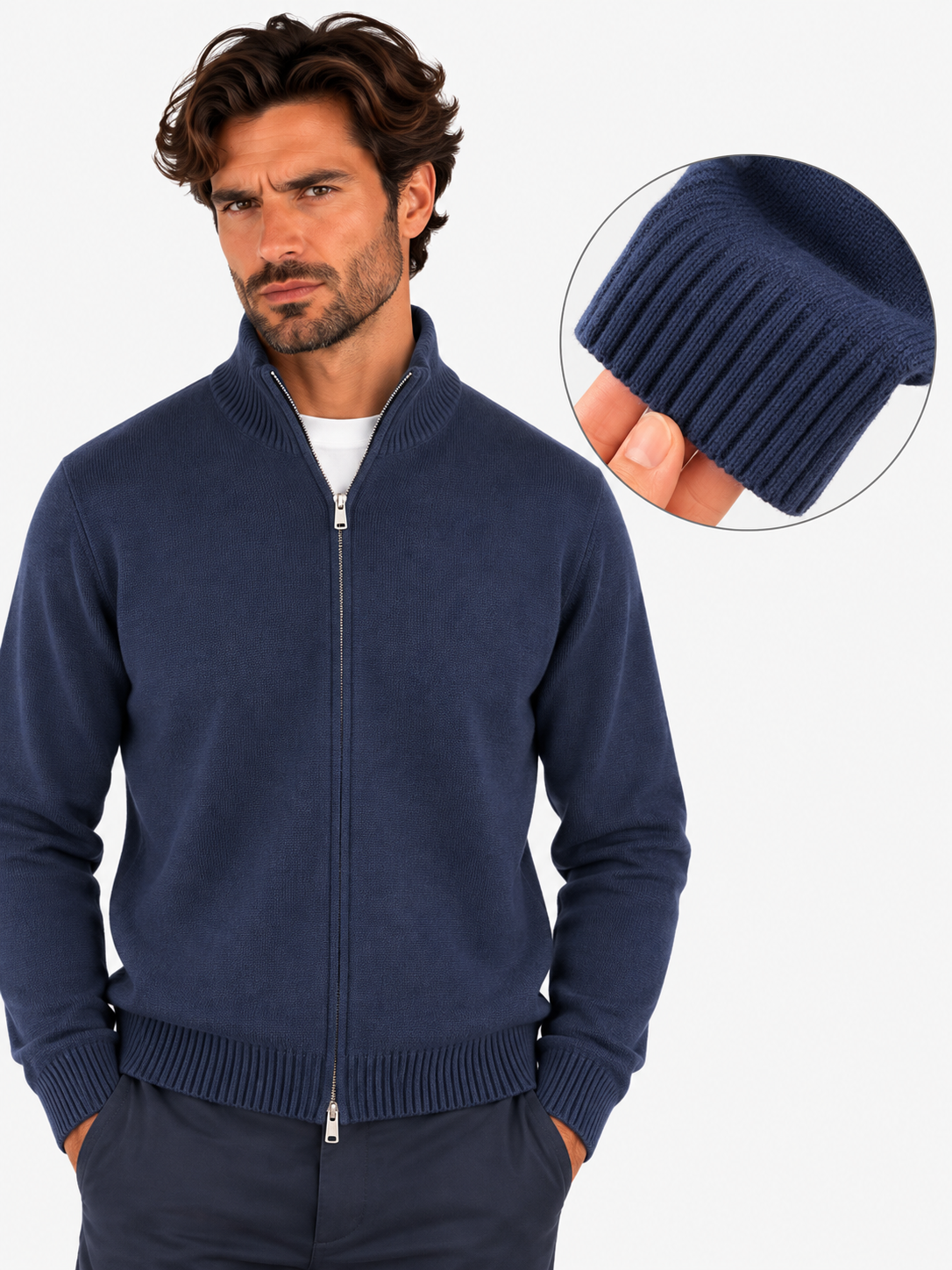 Gran Sasso Full zip uomo in cashmere blu