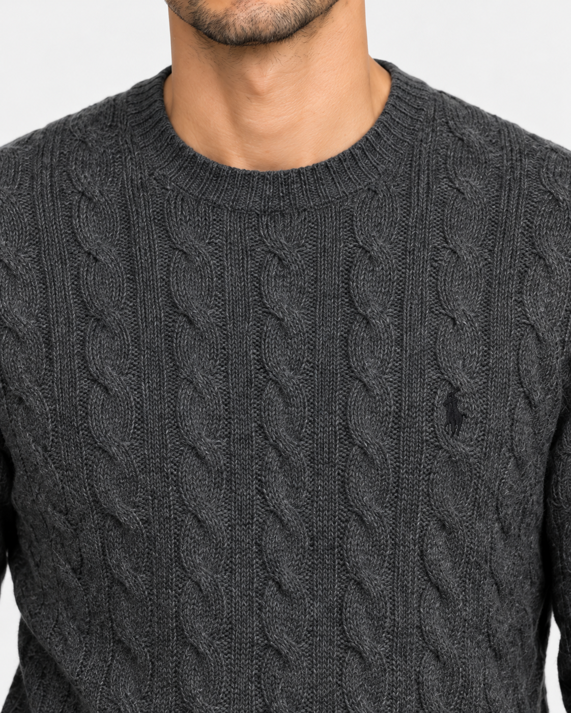 Polo Ralph Lauren Maglia Uomo a Trecce Antracite in Lana e Cashmere