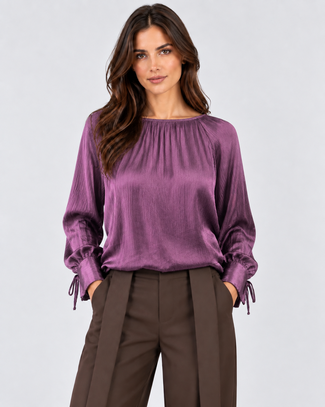 Dixie Blusa Donna Satinata con Maniche a Palloncino Purple