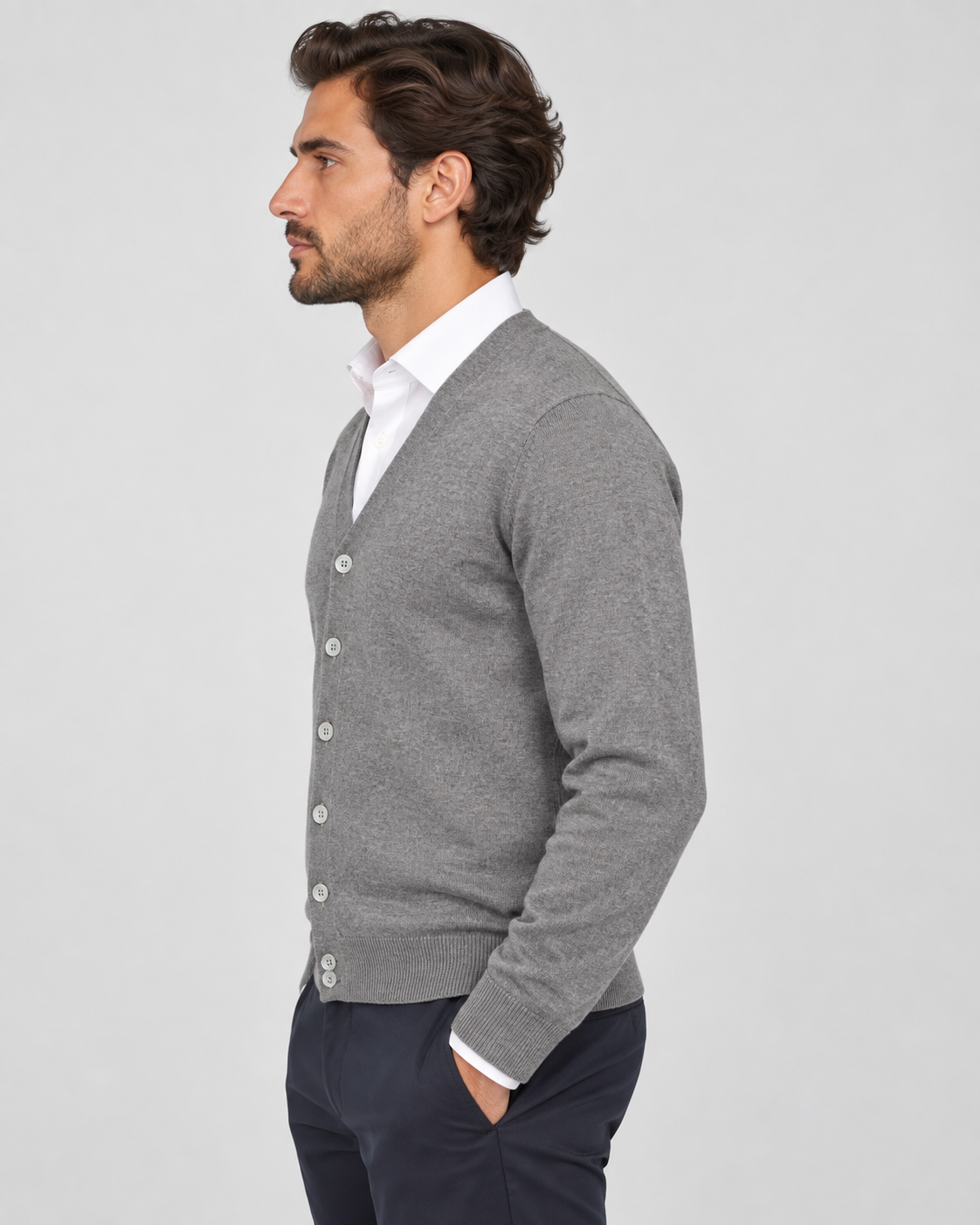 Gran Sasso Cardigan uomo in lana grigio fumo