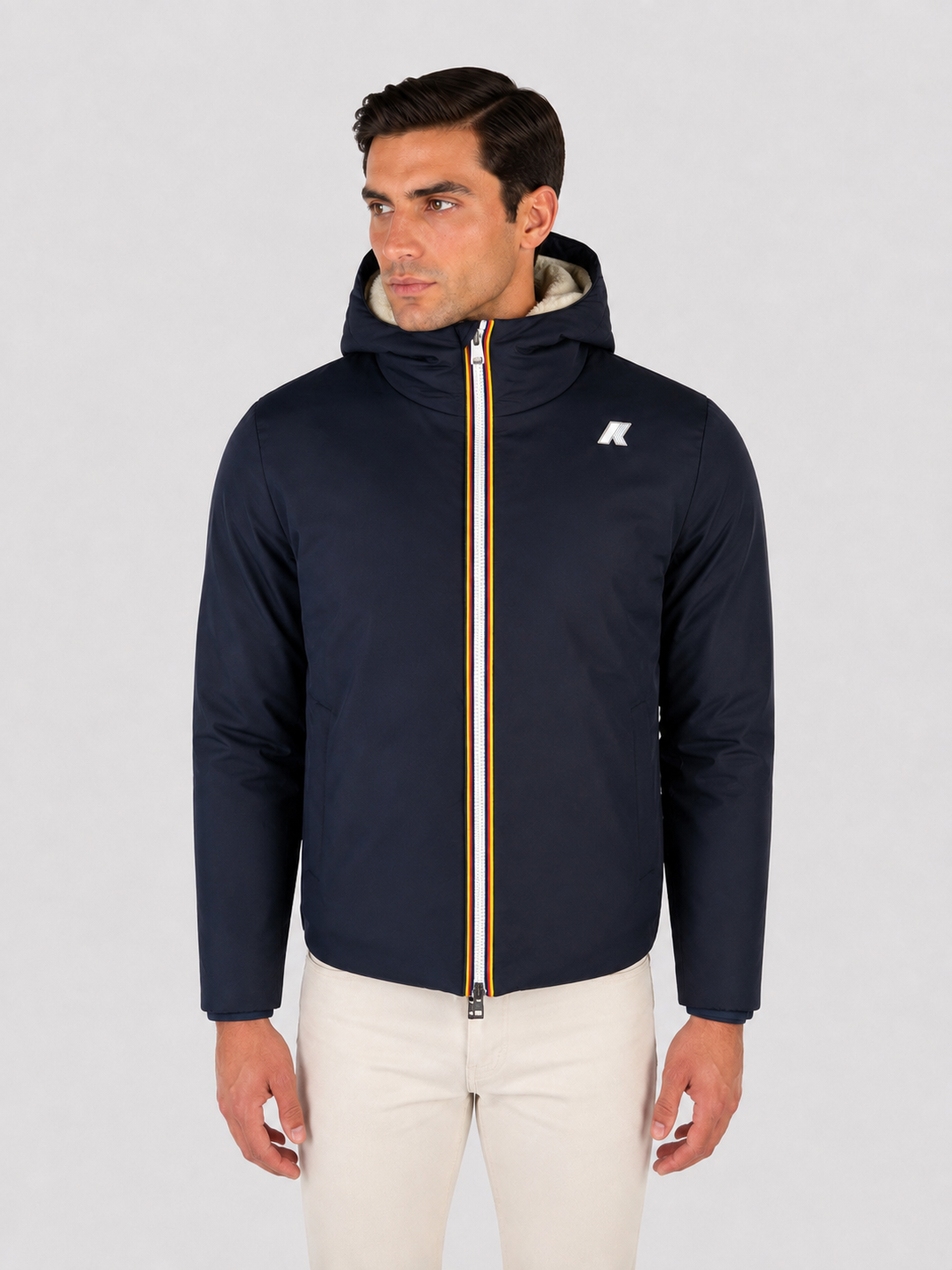 K-Way giubbotto felpato Uomo Jack light spancer fur double Reversibile con Cappuccio BLUE DEPTH - FUR