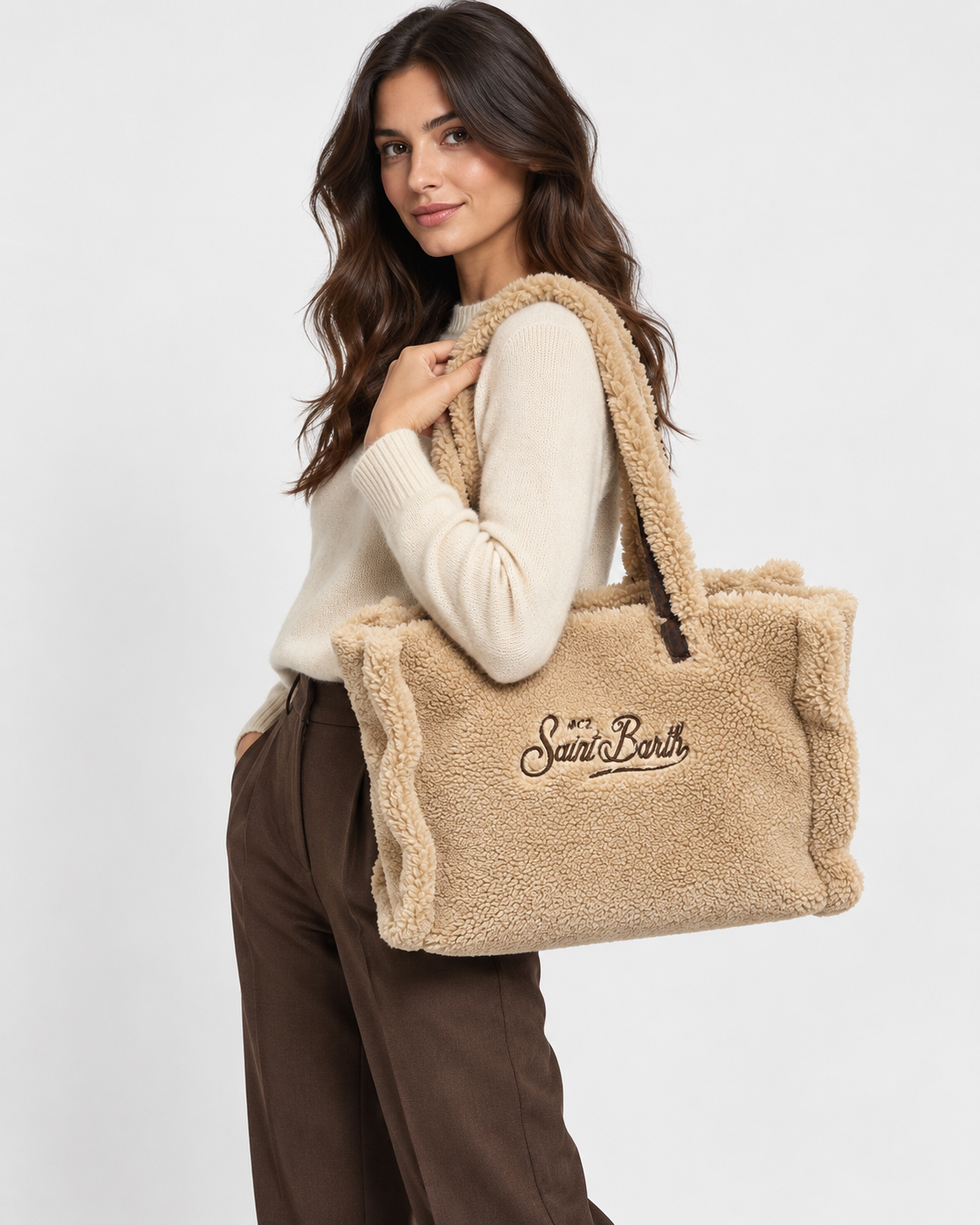 MC2 Saint Barth Borsa Donna Vanity Teddy Beige con Maxi Logo Leopard