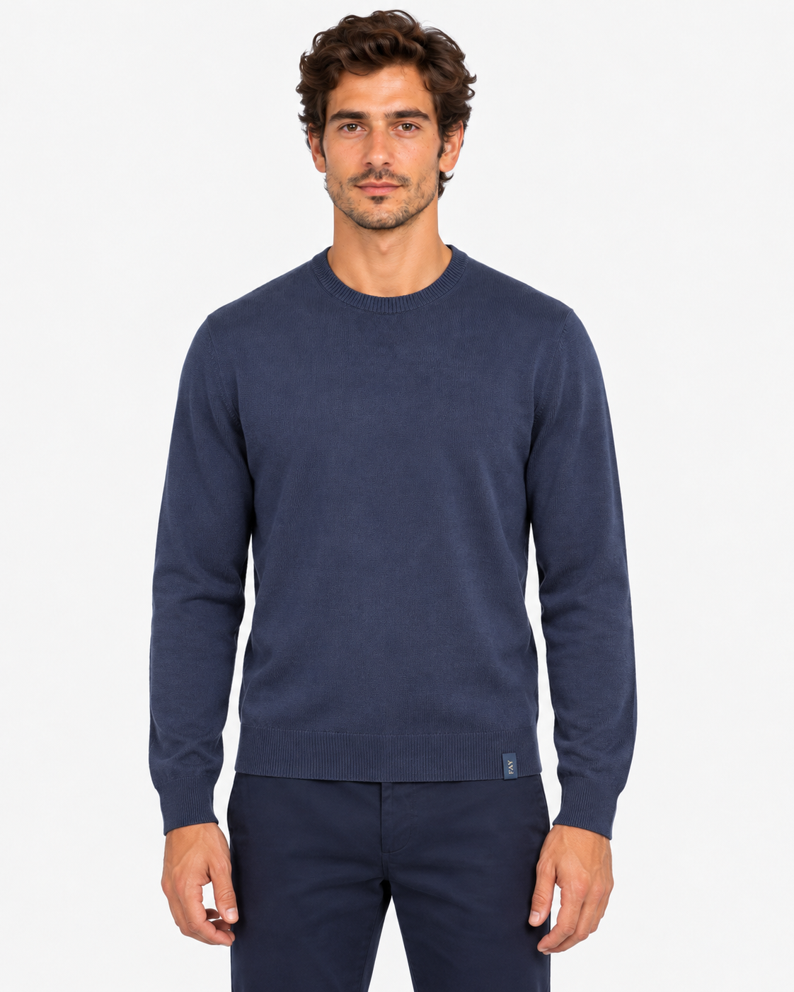 Fay Pull Girocollo Uomo in Lana Merinos Blu