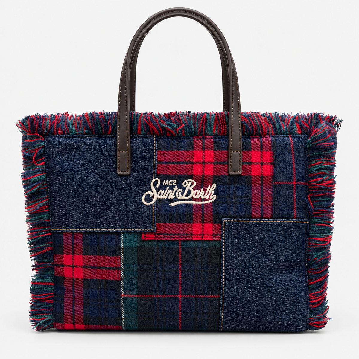 MC2 Saint Barth Borsa Donna Colette Patchwork Tartan Blu e Rosso