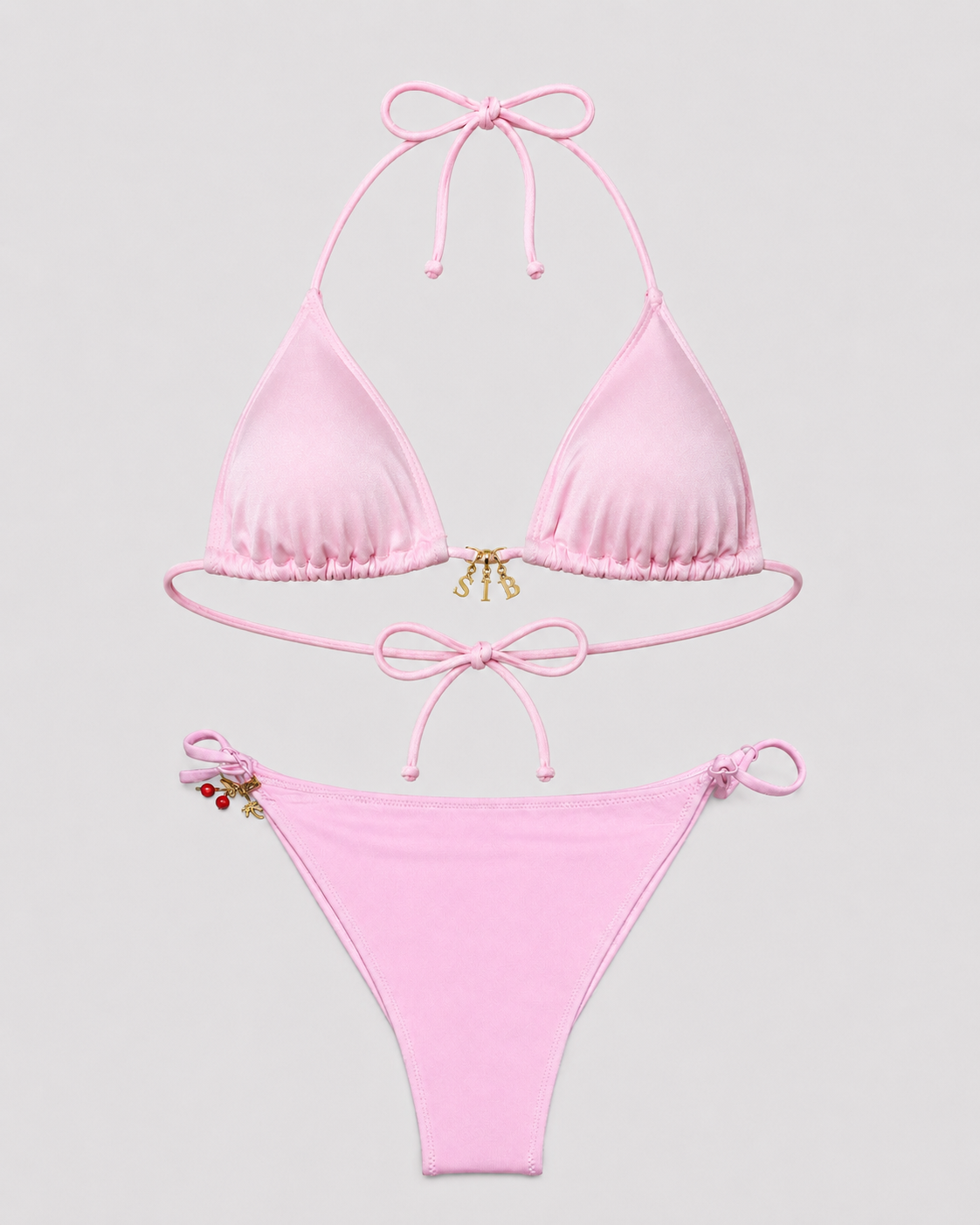 Bikini Lezzy triangolo in tessuto glossy finish rosa con charms