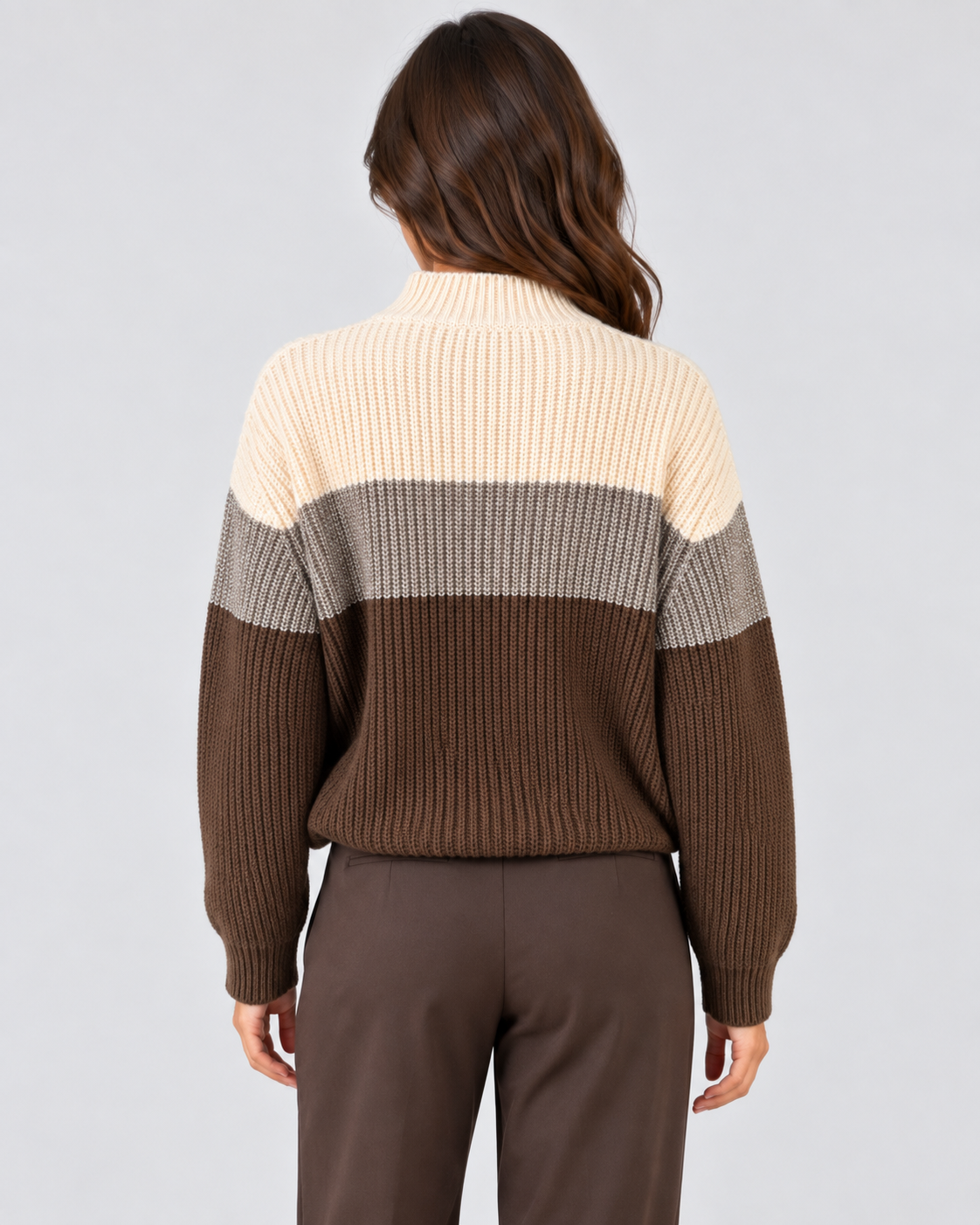 Dixie maglia donna color block collo alto panna tortora marrone