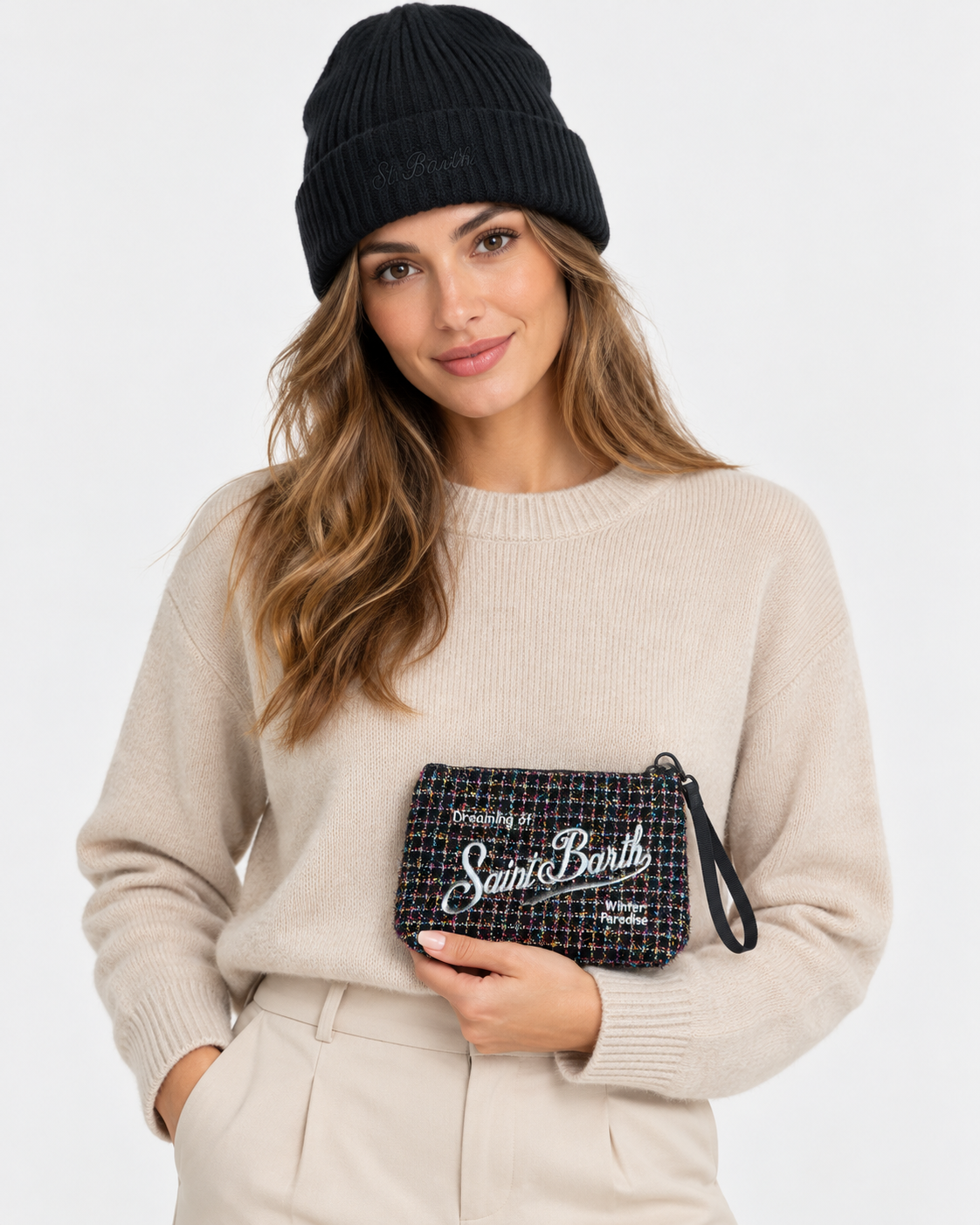 MC2 Saint Barth Gift Box Donna Tweed Shiny con Pochette e Berretto Nero