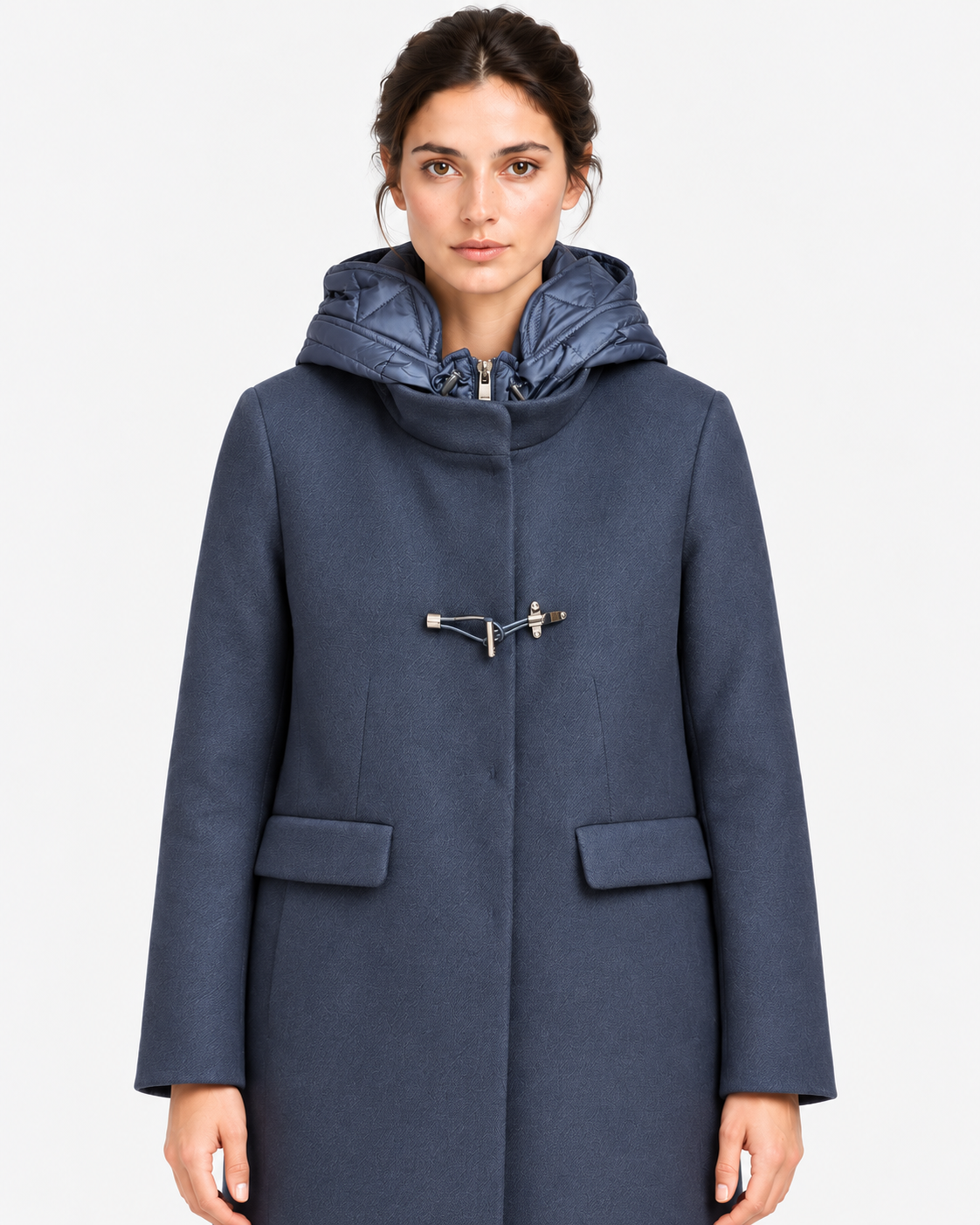 Fay Toggle Coat Donna Blu in Lana e Cashmere con Cappuccio