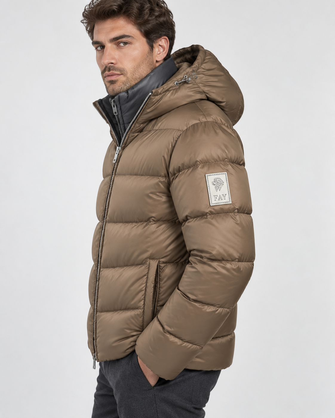 Fay Piumino uomo Double Front in nylon tortora