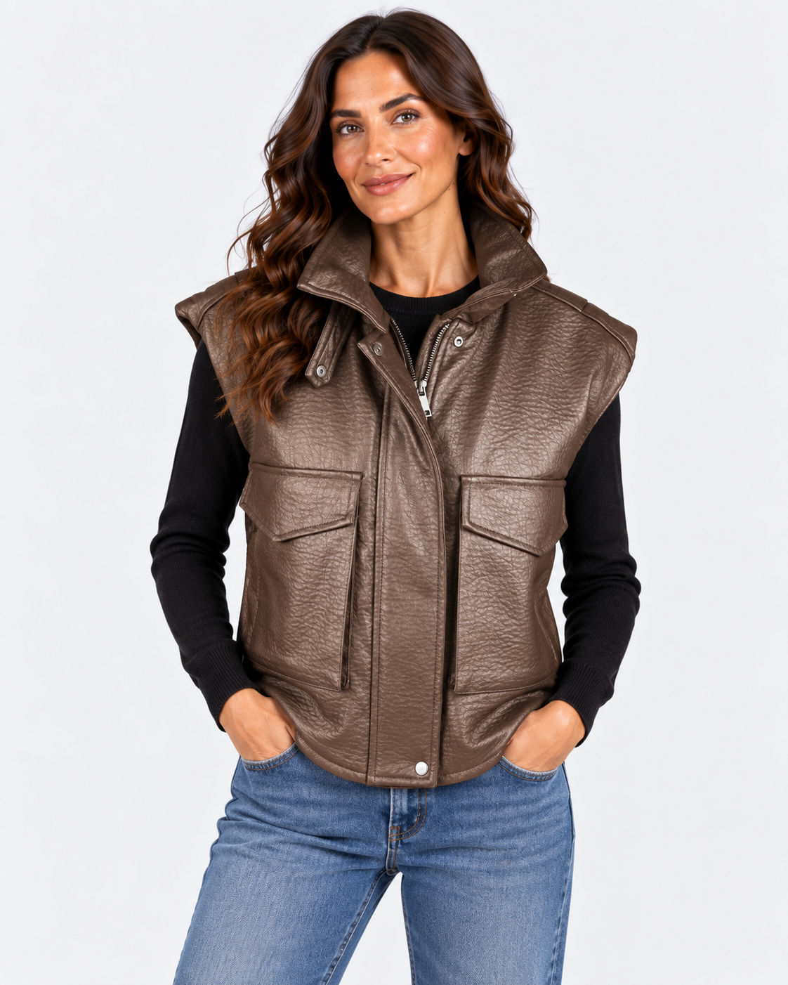 Dixie giubbotto smanicato donna in ecopelle cuoio