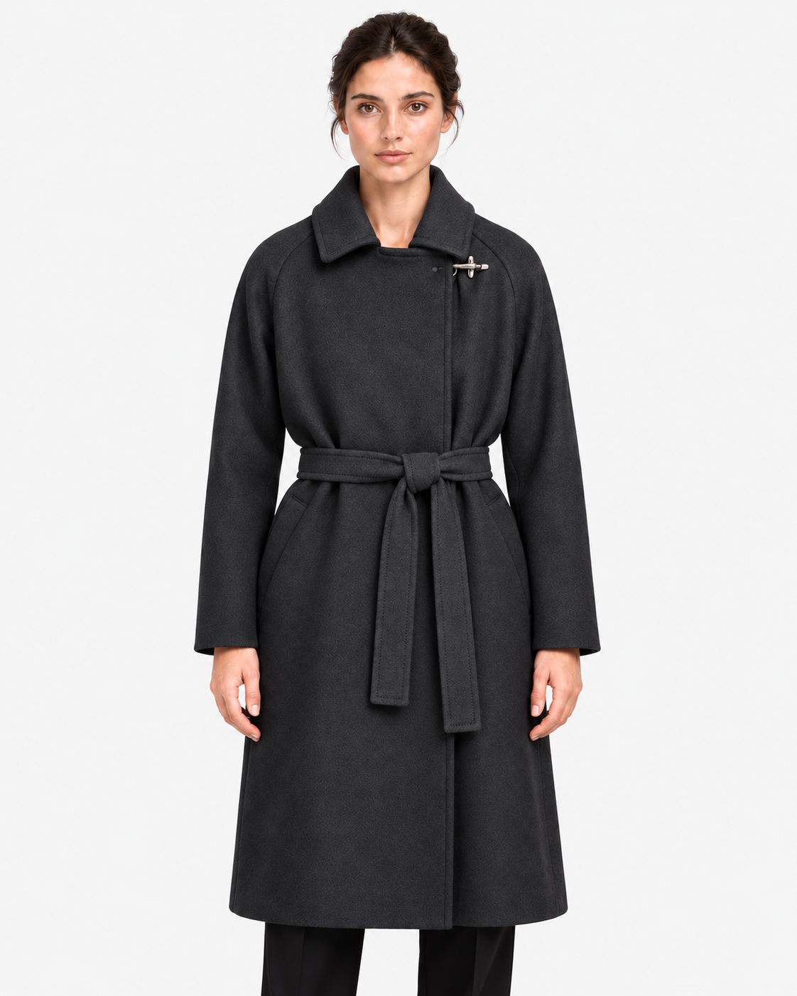 Fay Cappotto Donna a Vestaglia Nero in Lana e Cashmere