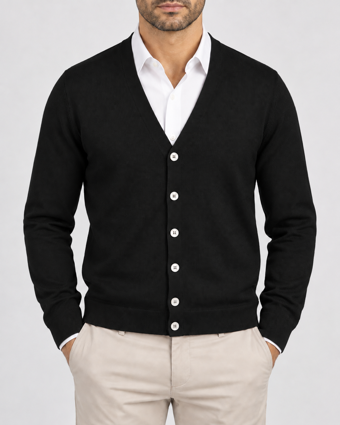 Gran Sasso Cardigan uomo in lana merinos extrafine nero