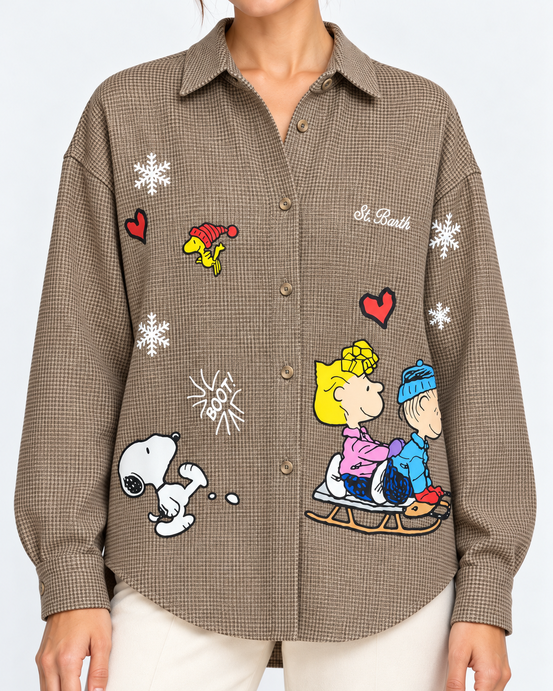MC2 Saint Barth Camicia Donna Gigy Pied de Poule Snoopy Marrone