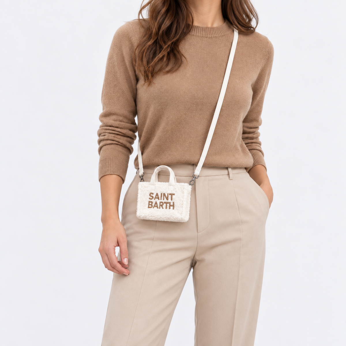 MC2 Saint Barth Phone Bag Donna Effetto Teddy Panna con Tracolla