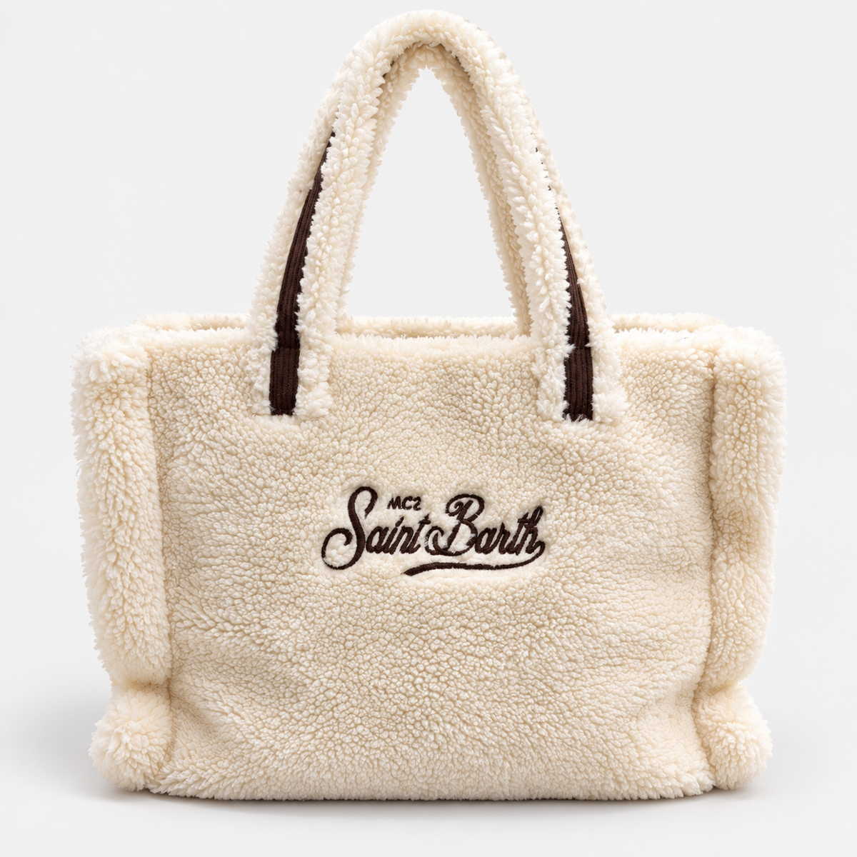 MC2 Saint Barth Borsa Donna Vanity Teddy Panna con Maxi Logo Marrone