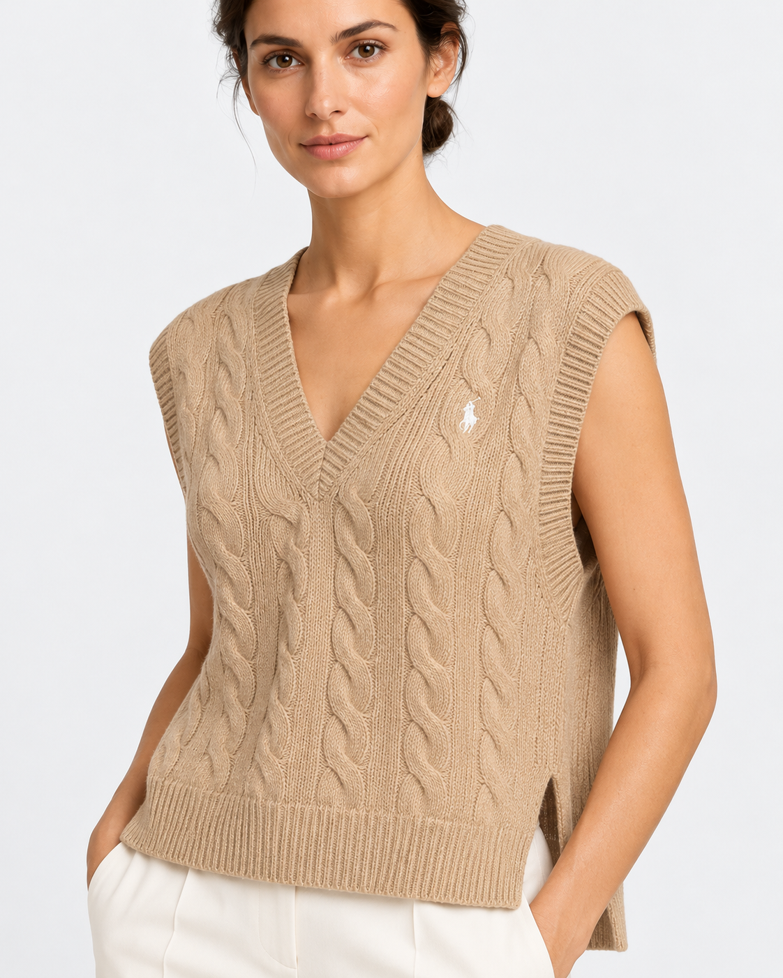 Gilet in maglia di lana e cashmere a trecce