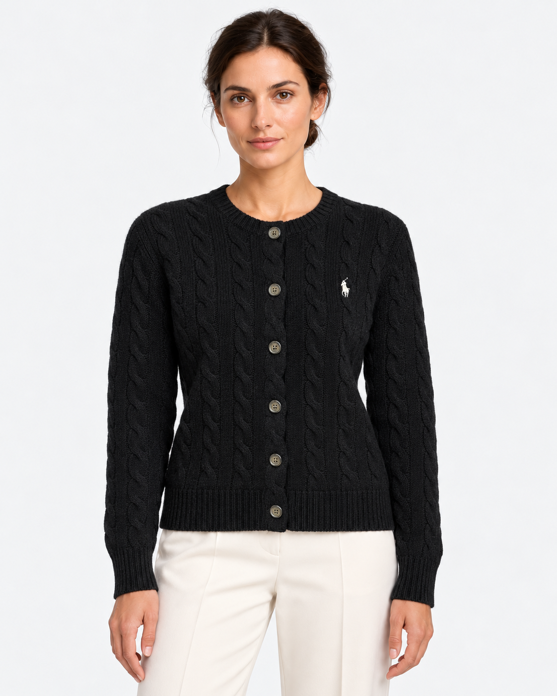 Cardigan a trecce in lana e cashmere black