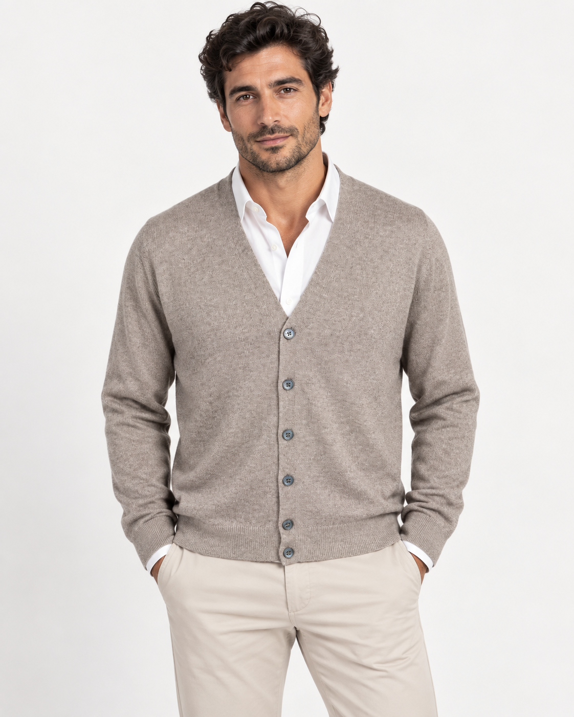 Gran Sasso Cardigan uomo in lana tortora
