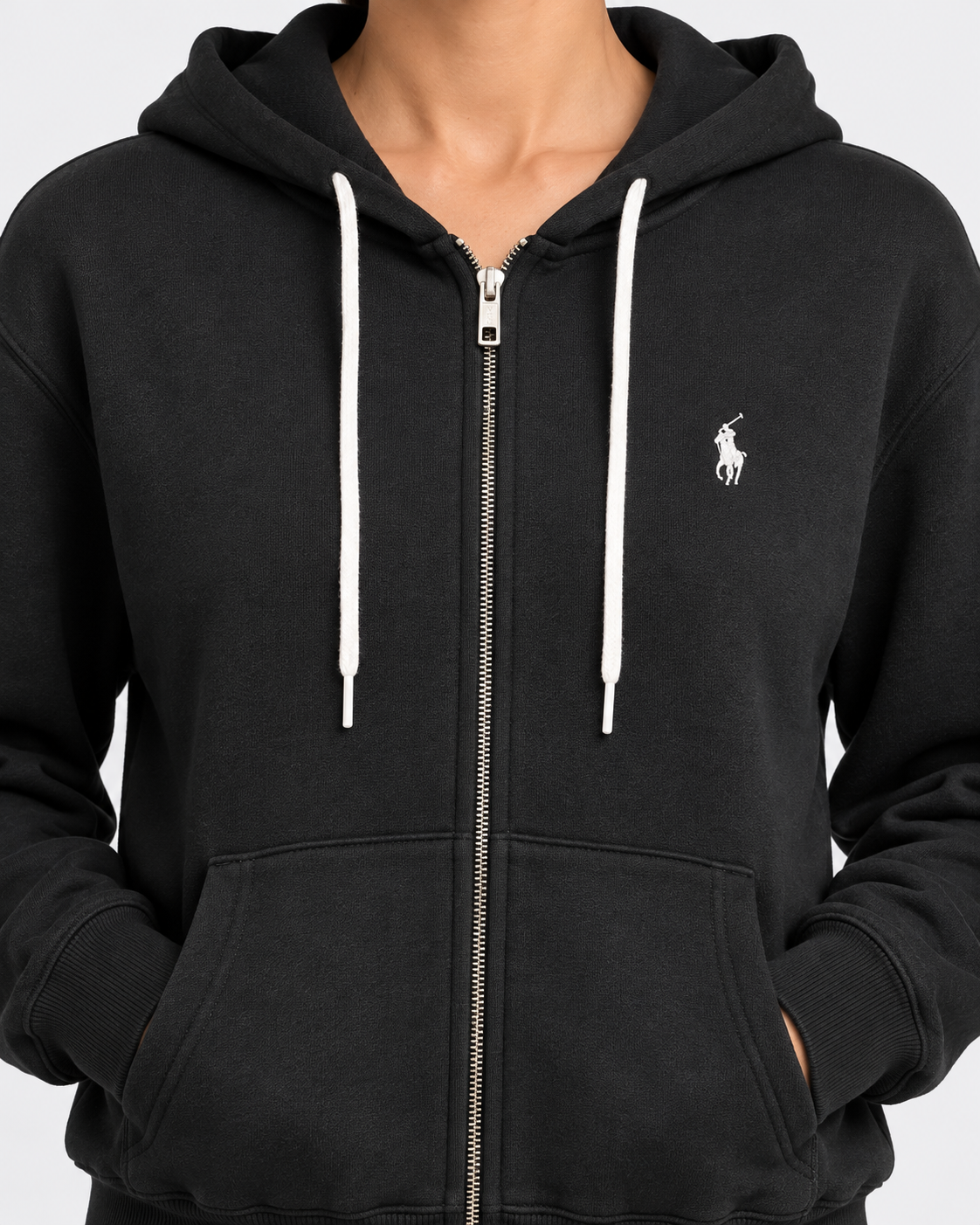 Polo Ralph Lauren Felpa Donna Nera con Cappuccio e Zip