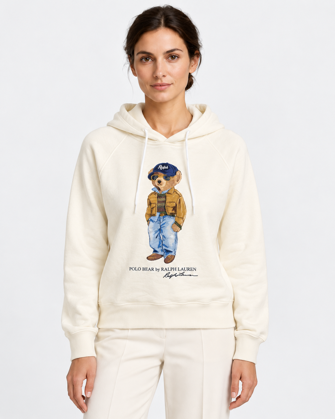 Polo Ralph Lauren Felpa Donna Polo Bear con Cappuccio Avorio
