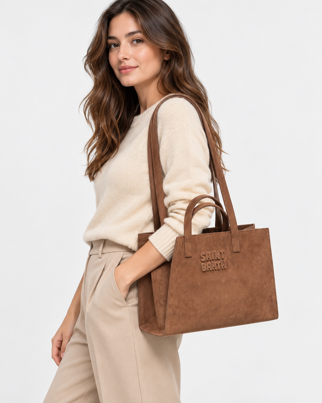 MC2 Saint Barth Borsa Donna Jour Bag Midi Suede Marrone