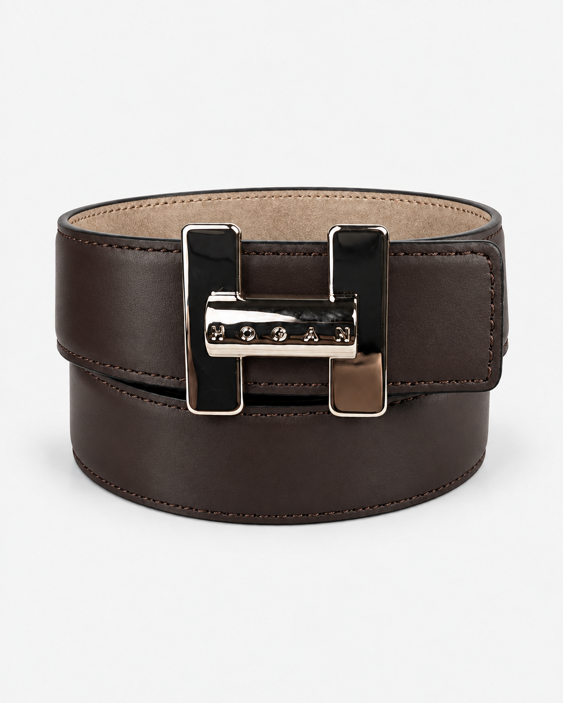 Hogan Cintura donna reversibile in pelle marrone e beige con fibbia H